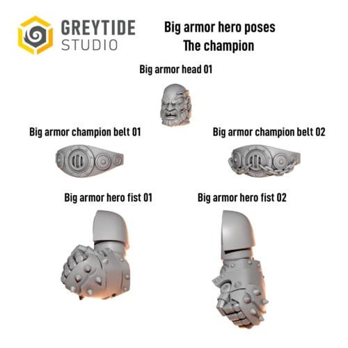 Big armor hero poses The Champion